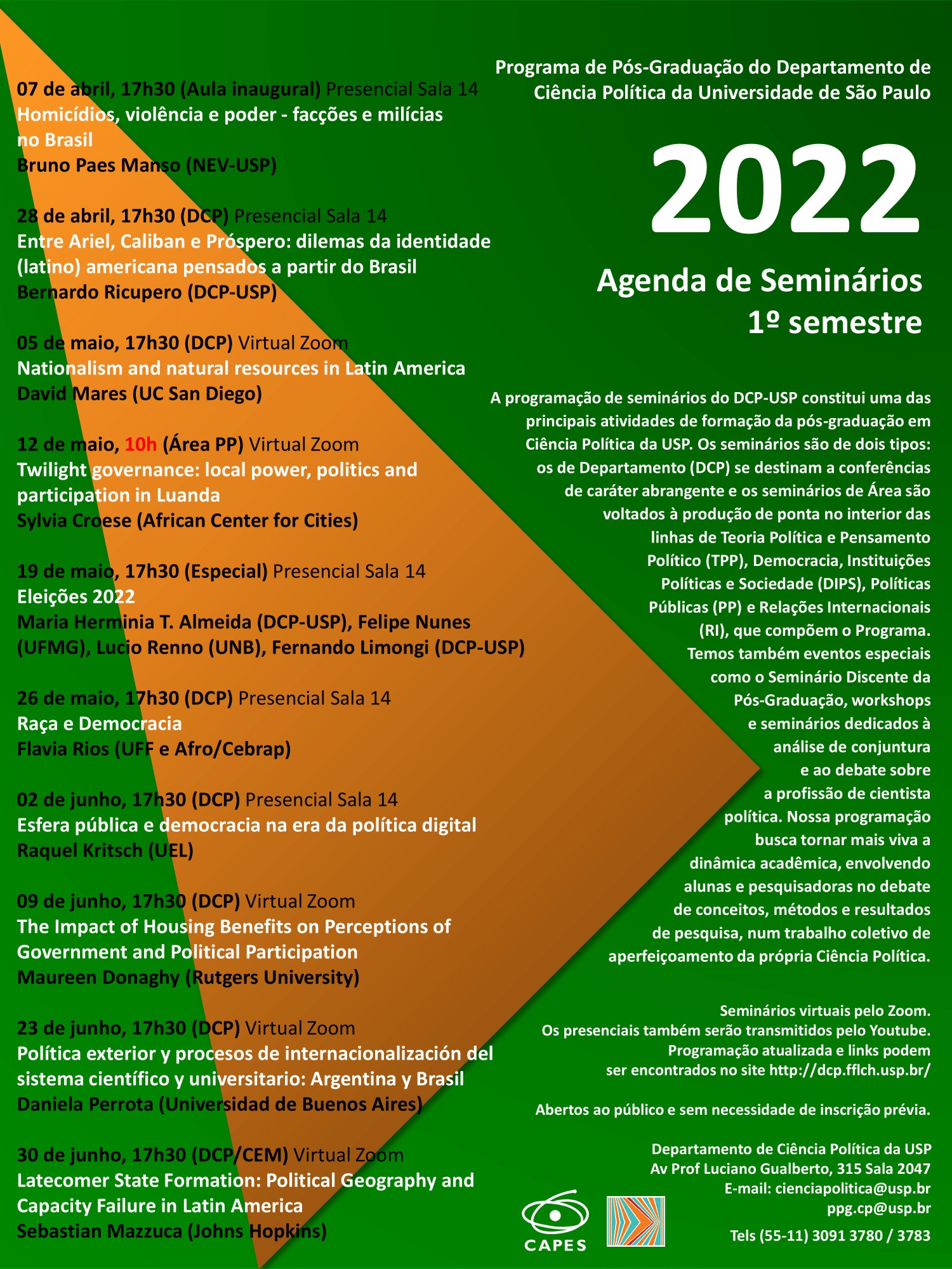Ciclo de Seminários do Programa de Pós-Graduação em Ciência Política da Universidade de São Paulo (USP; Brasil) – 2022/1