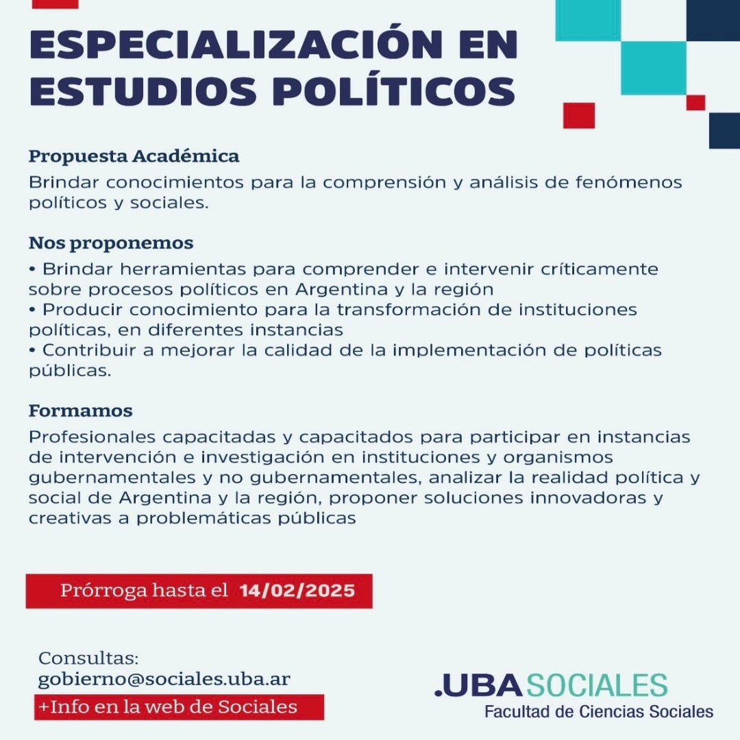 Difusión de la Especialización en Estudios Políticos – Facultad de Ciencias Sociales de la Universidad de Buenos Aires (UBA; ARG)