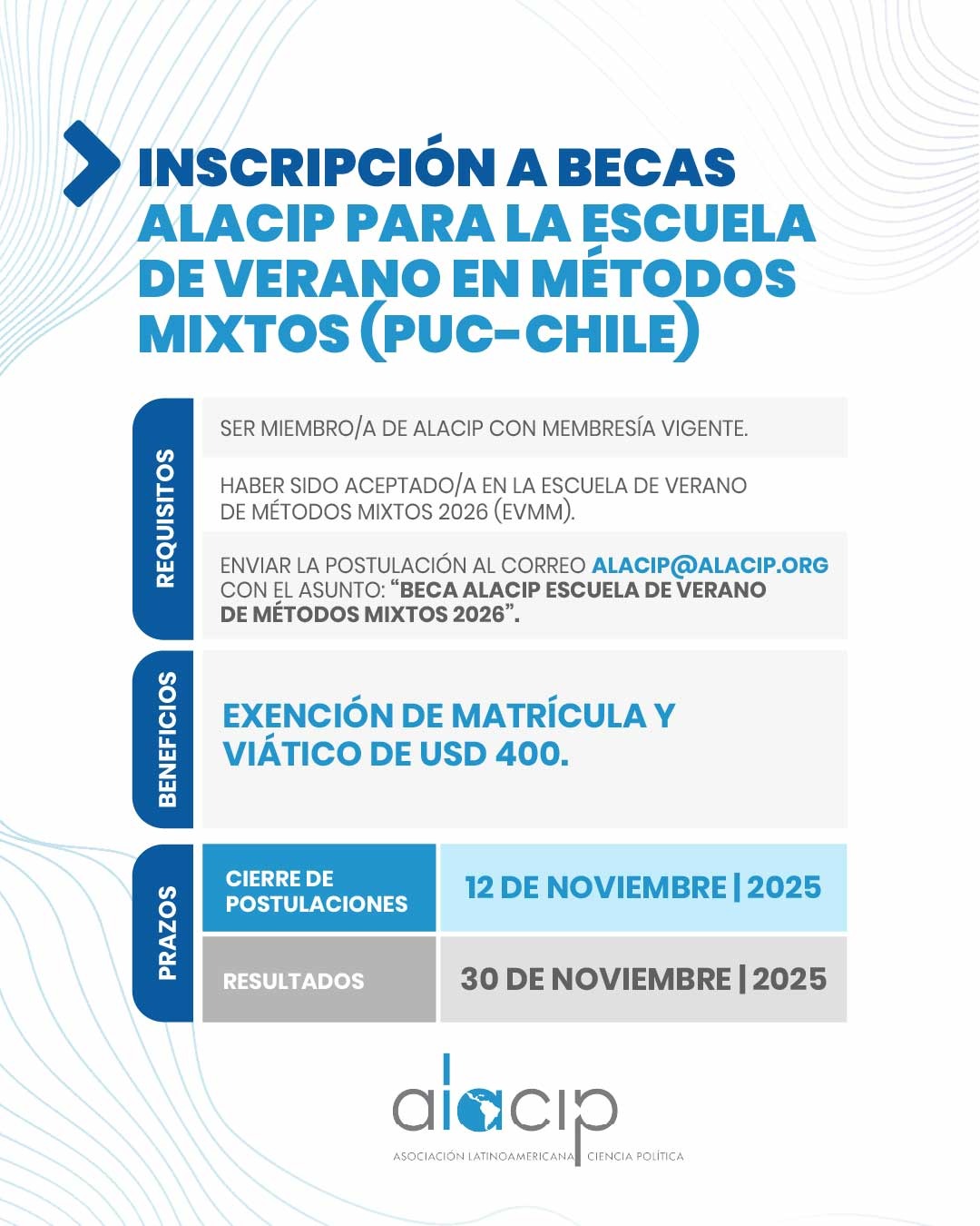 Llamada para 2 Becas ALACIP – Escuela de Verano en Métodos Mixtos (EVMM) de la Pontificia Universidad Católica de Chile 2026